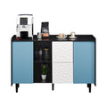 Sideboard Buffet Cabinet with Blue Doors, 2 Drawers and 2 Open Storage Compartments