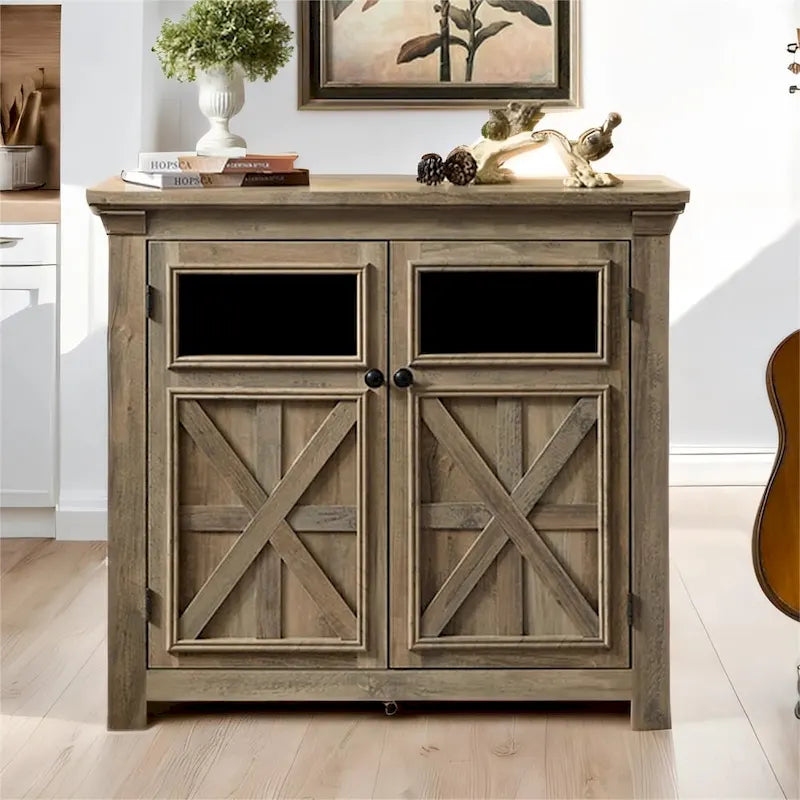 Wood Buffet Cabinet with 2 Doors and Metal Handle