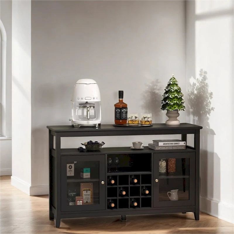 Houten dressoir met wijnrek en verstelbare planken