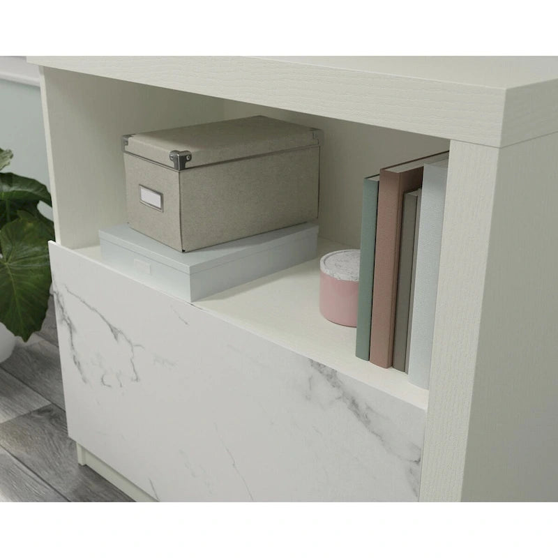 Archivador lateral con estante abierto - roble Pearl y mármol blanco de imitación