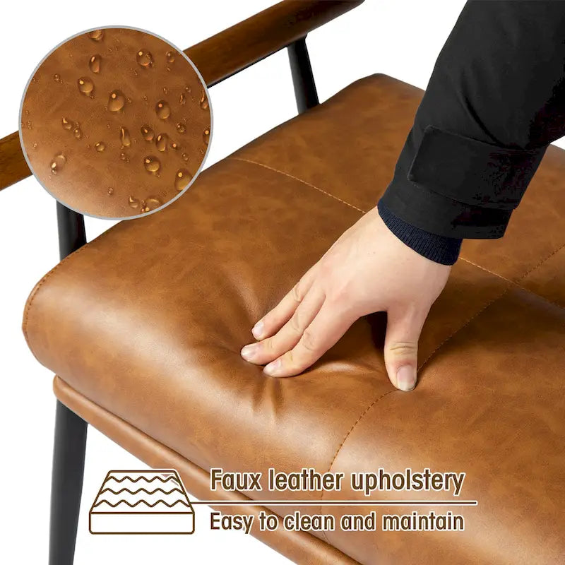 Panca moderna imbottita da 48,5" con braccioli in legno e gambe in metallo