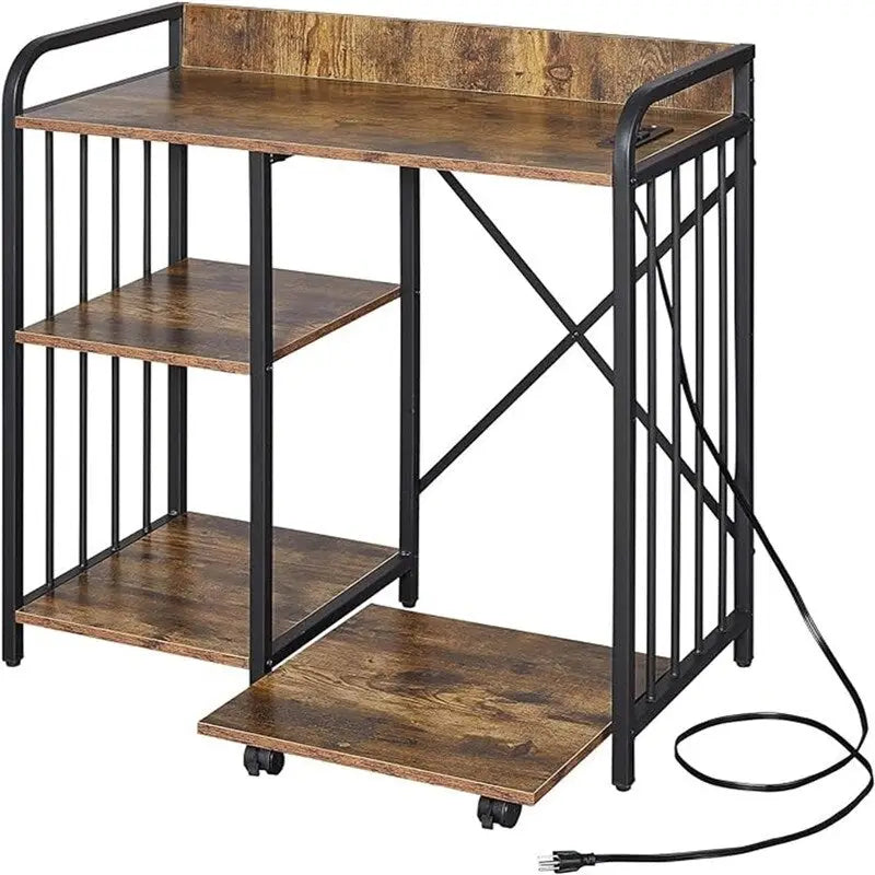 Soporte para impresora, estantería de oficina de 3 niveles para archivos con enchufe y puerto de carga USB - 31 x 15.7 x 33.8 pulgadas
