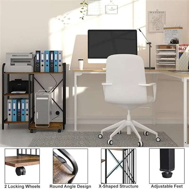 Druckerständer, 3-stufiges Büroablagefach mit Steckdose und USB-Ladeanschluss - 31 x 15.7 x 33.8 Zoll