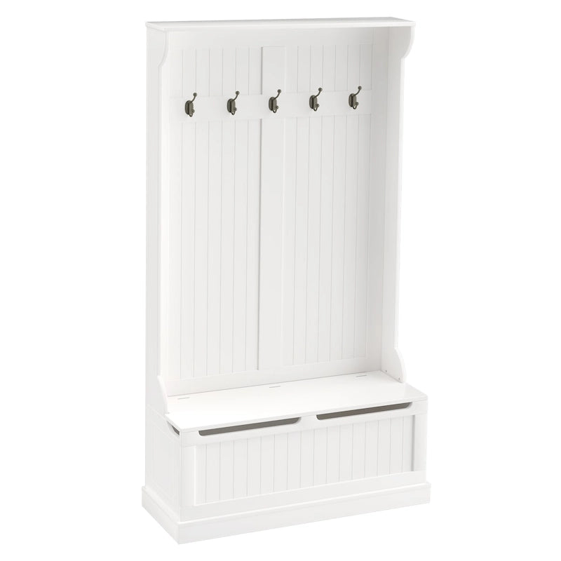 3-in-1 Entryway Hall Tree with Storage Bench, Coat Rack with Four Hooks and Shoe Storage