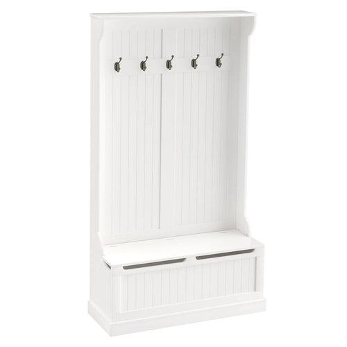 38 3-In-1 Entryway Hall Tree with Storage Bench, Coat Rack with Four Hooks and Shoe Storage, White