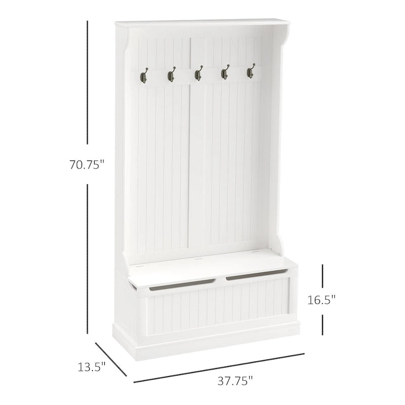 Mueble recibidor 3 en 1 con banco de almacenamiento, perchero con cuatro ganchos y almacenamiento para zapatos