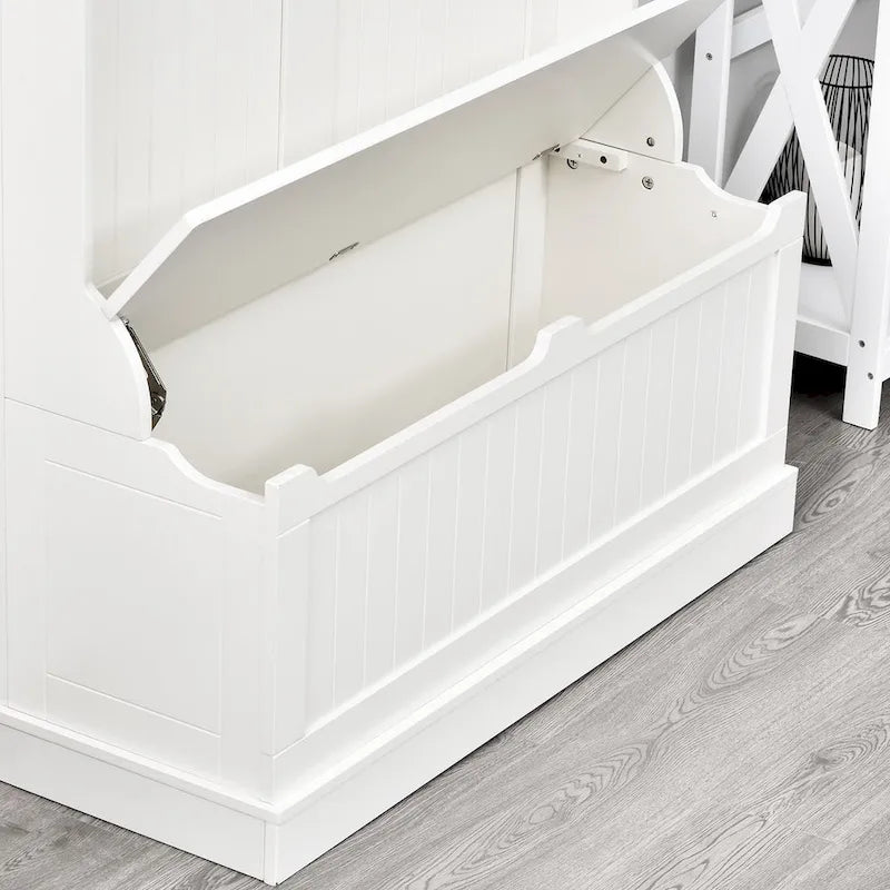 3-in-1 Entryway Hall Tree with Storage Bench, Coat Rack with Four Hooks and Shoe Storage