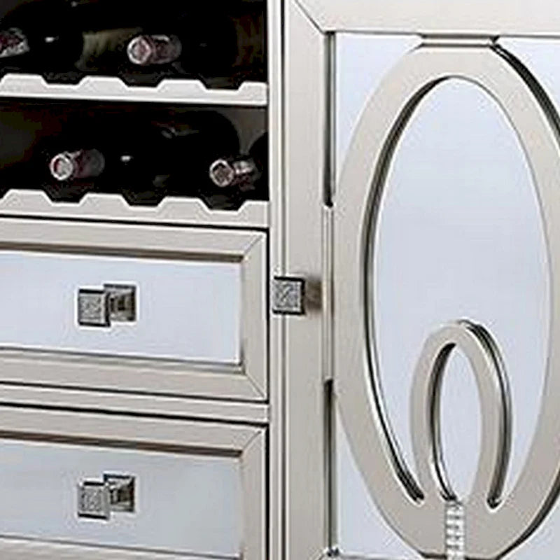 Aparador consola Cate de 54 pulgadas, 2 puertas, botellero, con espejo, plateado