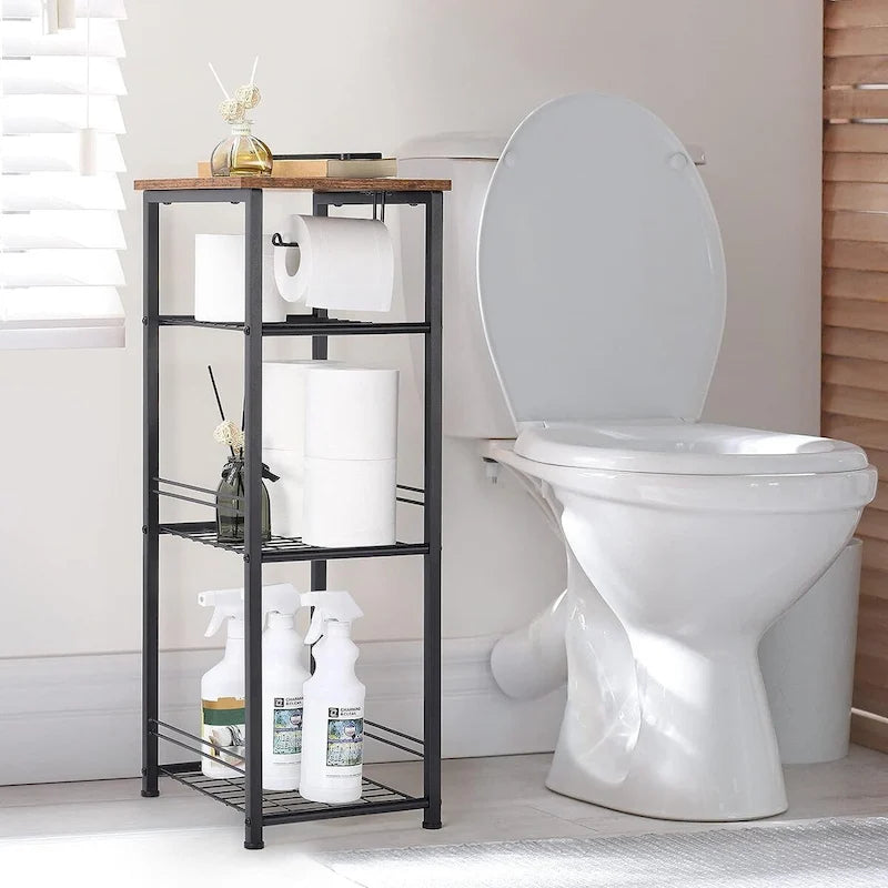Estante de almacenamiento para baño de 4 niveles con soporte para papel higiénico