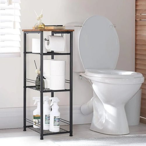 4 Tier Bathroom Storage Shelf with Toilet Paper Holder - N/A