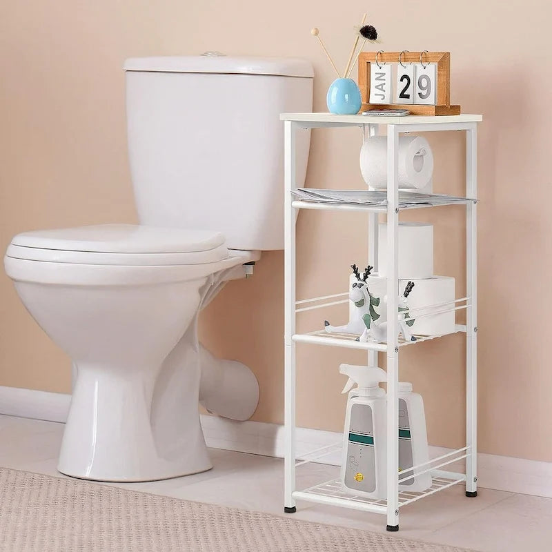 Badezimmerregal mit 4 Ebenen und Toilettenpapierhalter