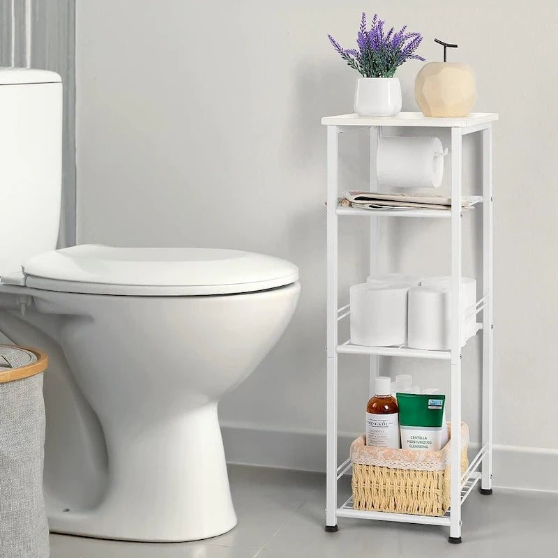 Badezimmerregal mit 4 Ebenen und Toilettenpapierhalter
