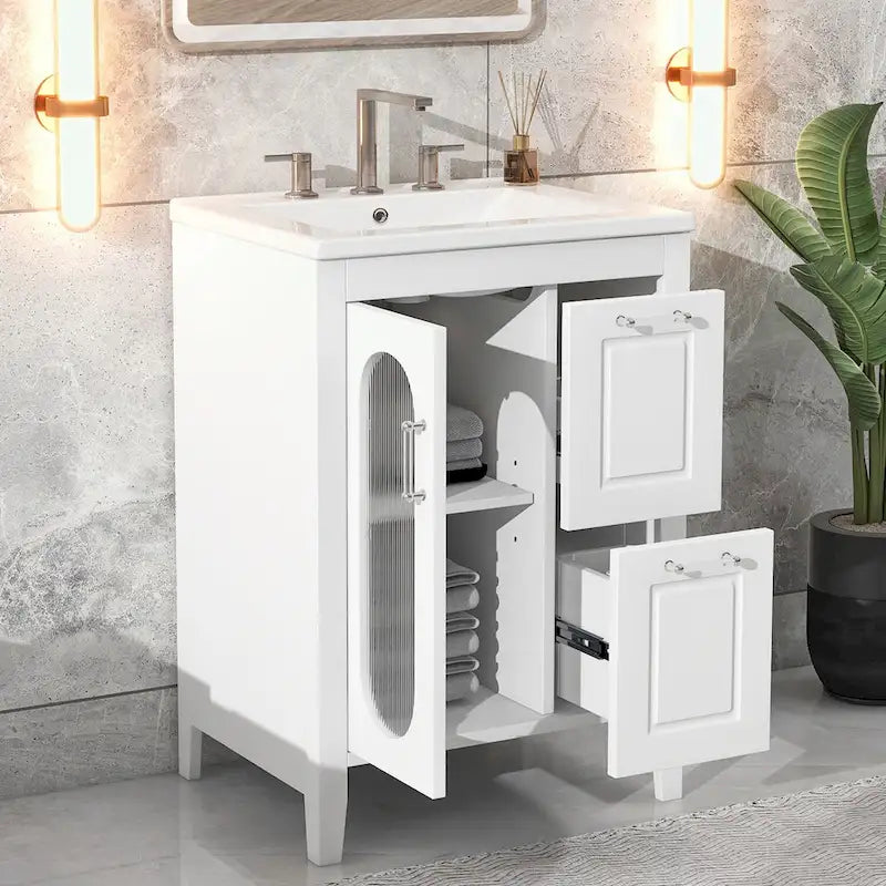 Gabinete de tocador para baño con dos cajones y puerta