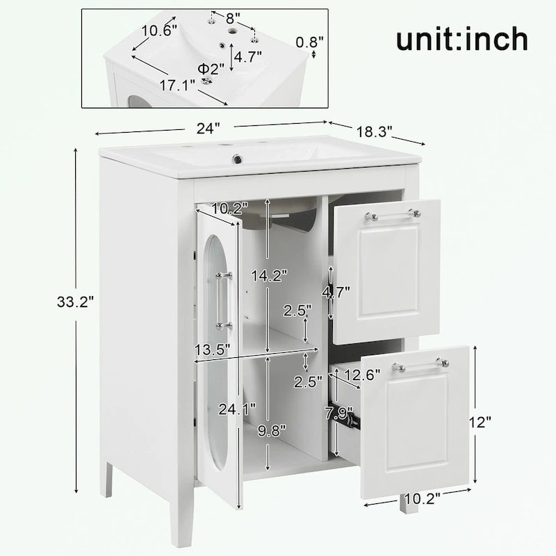 Gabinete de tocador para baño con dos cajones y puerta