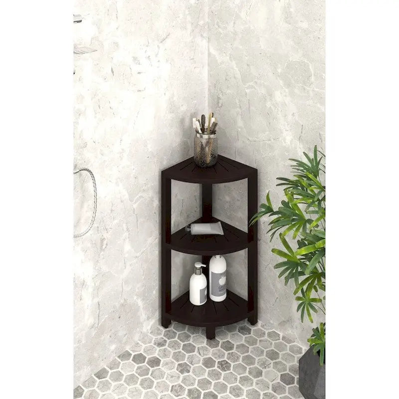 Mensola angolare da bagno a 3 ripiani in teak, piccola