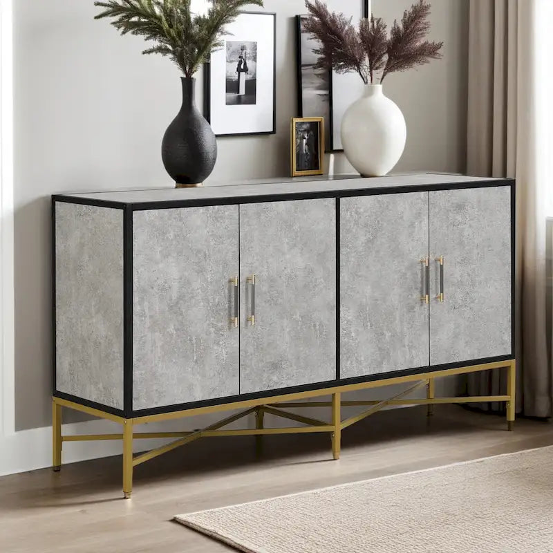Buffet à quatre portes avec structure métallique et pieds croisés