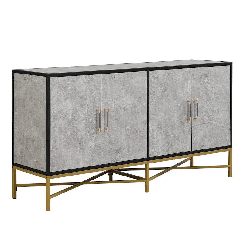 Buffet à quatre portes avec structure métallique et pieds croisés