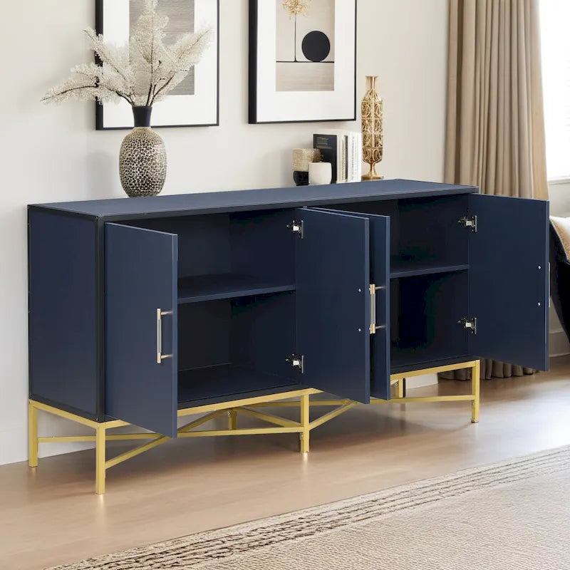 Buffet à quatre portes avec structure métallique et pieds croisés