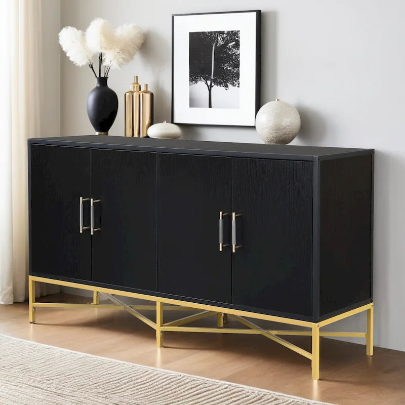 Buffet à quatre portes avec structure métallique et pieds croisés