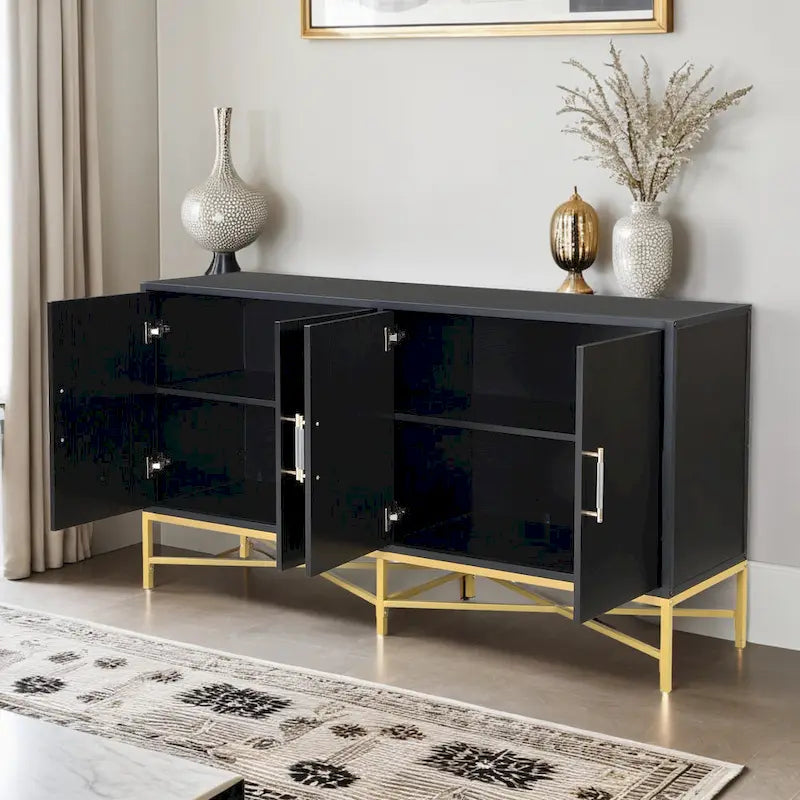 Buffet à quatre portes avec structure métallique et pieds croisés