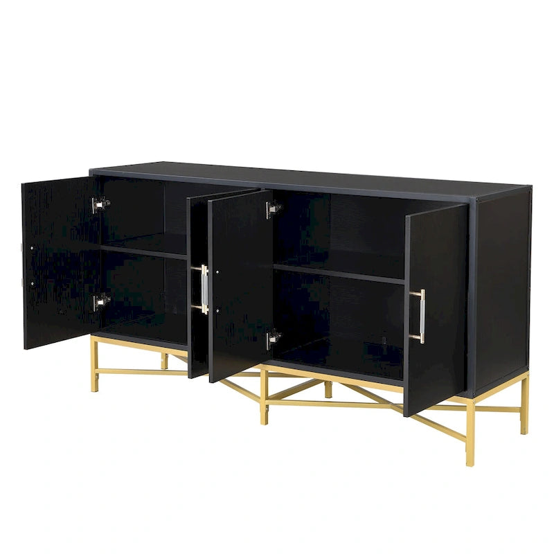 Buffet à quatre portes avec structure métallique et pieds croisés