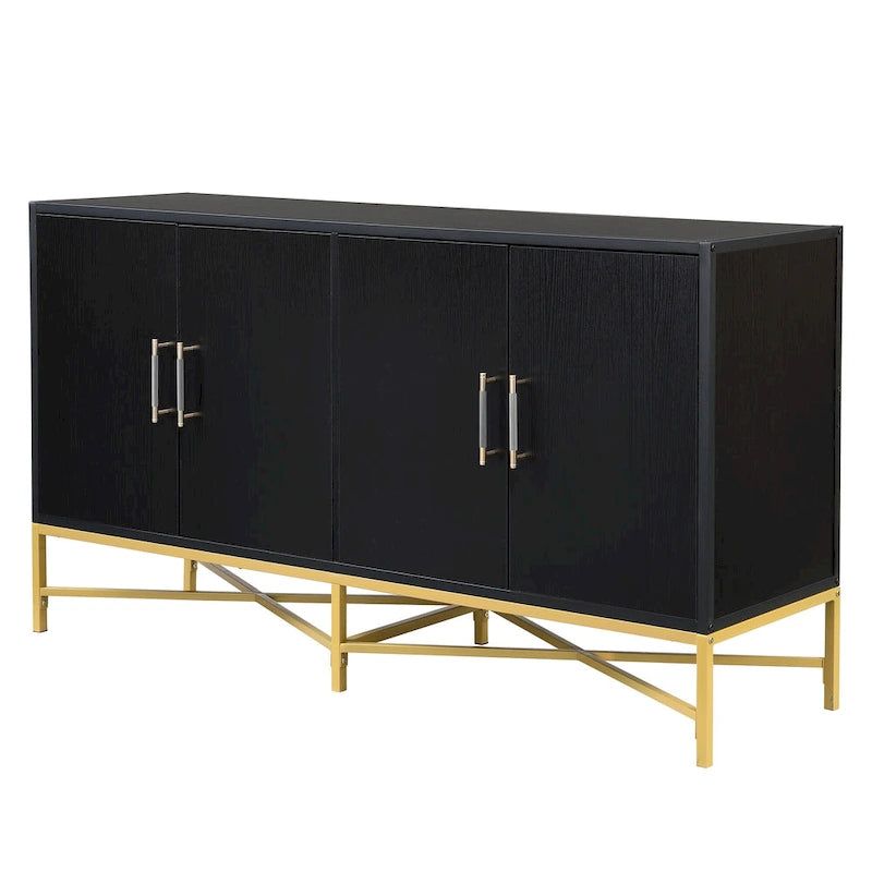 Buffet à quatre portes avec structure métallique et pieds croisés