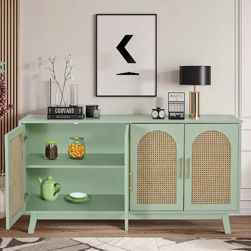 Armadio a 4 ante con ante in rattan
