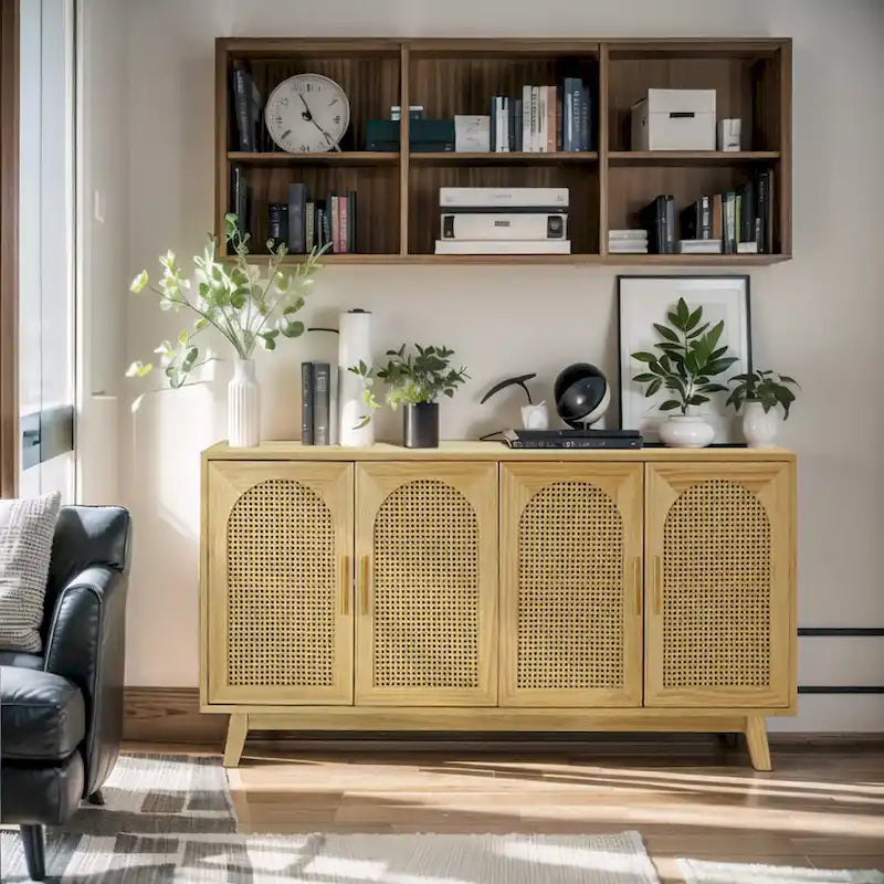 Armadio a 4 ante con ante in rattan