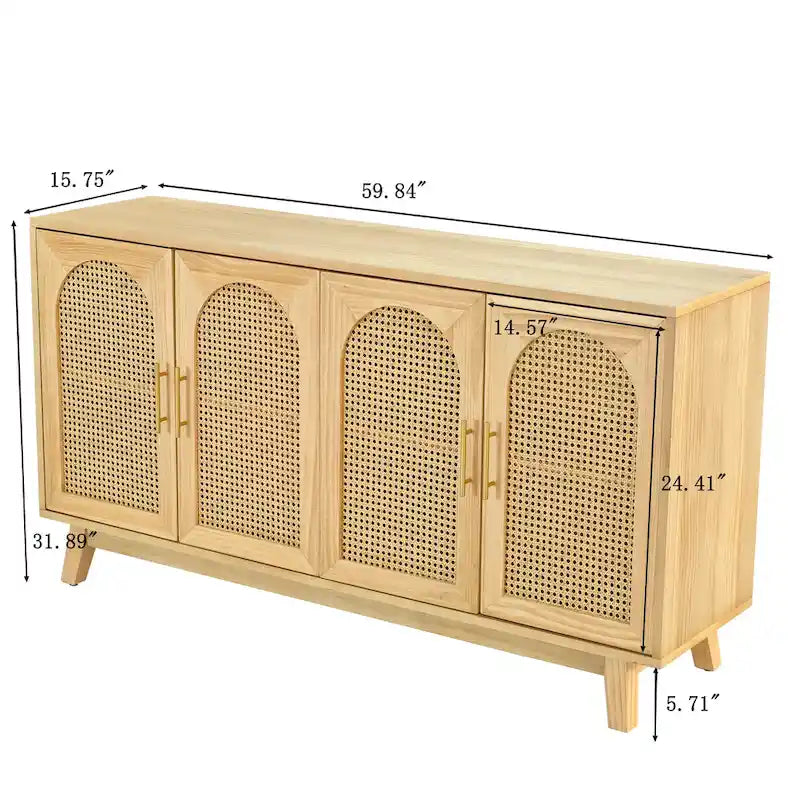 Armadio a 4 ante con ante in rattan
