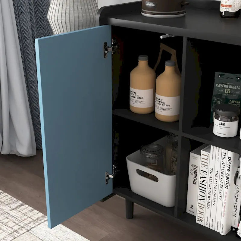 Dressoir buffetkast met rode deuren, 2 lades en 2 open opbergvakken