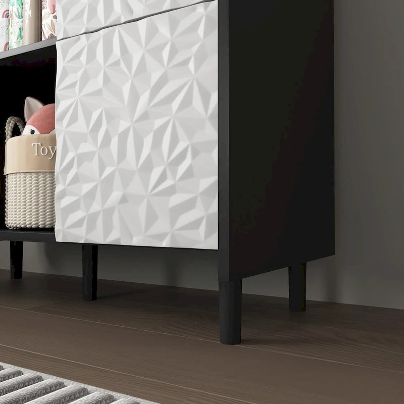 Dressoir buffetkast met rode deuren, 2 lades en 2 open opbergvakken