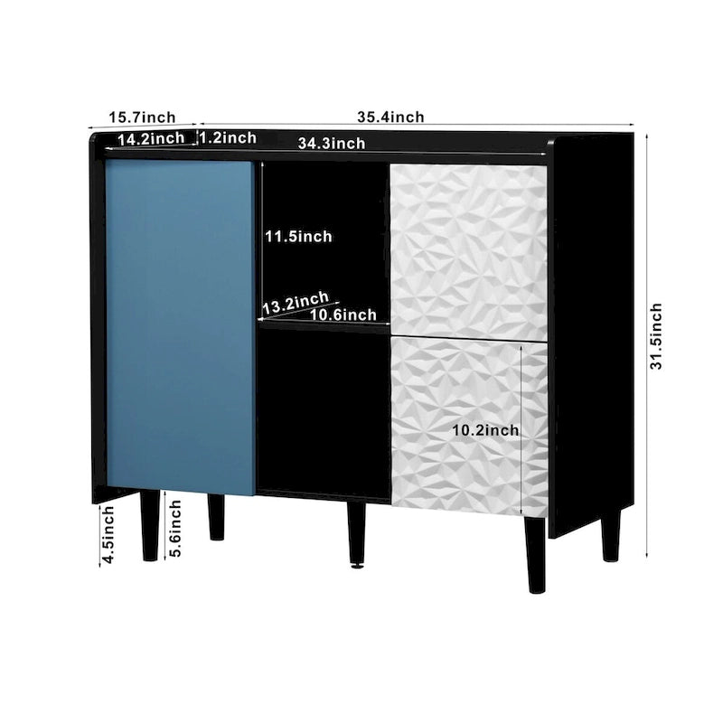 Dressoir buffetkast met rode deuren, 2 lades en 2 open opbergvakken