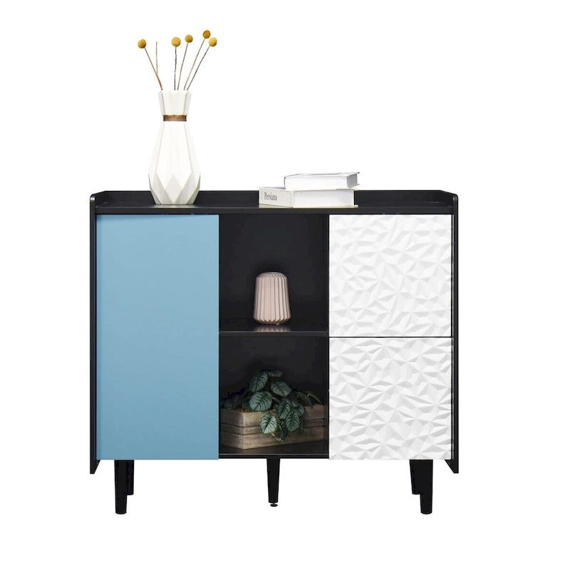 Dressoir buffetkast met rode deuren, 2 lades en 2 open opbergvakken