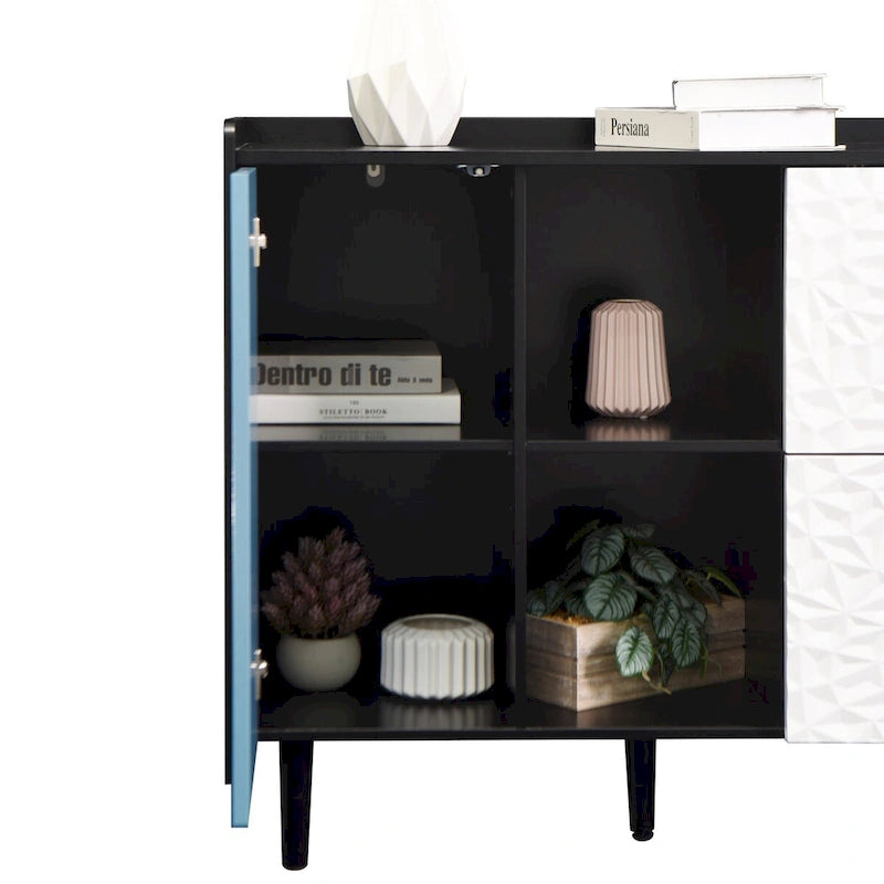 Dressoir buffetkast met rode deuren, 2 lades en 2 open opbergvakken