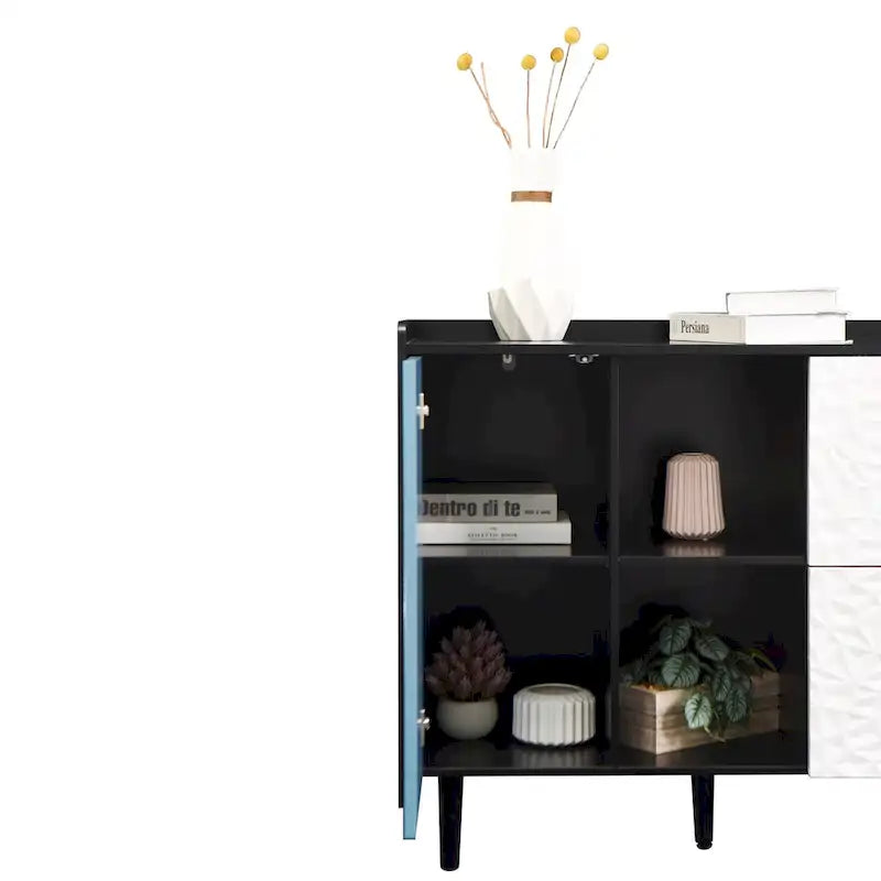 Dressoir buffetkast met rode deuren, 2 lades en 2 open opbergvakken