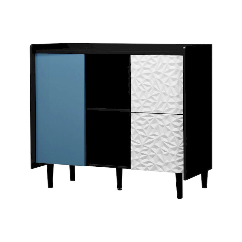 Dressoir buffetkast met rode deuren, 2 lades en 2 open opbergvakken