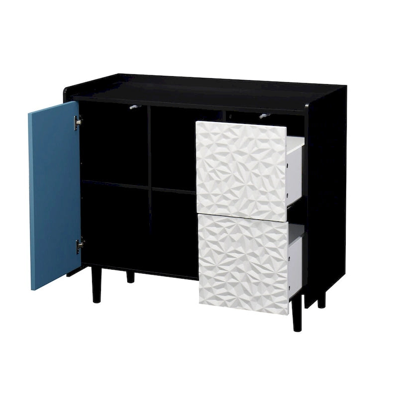 Dressoir buffetkast met rode deuren, 2 lades en 2 open opbergvakken