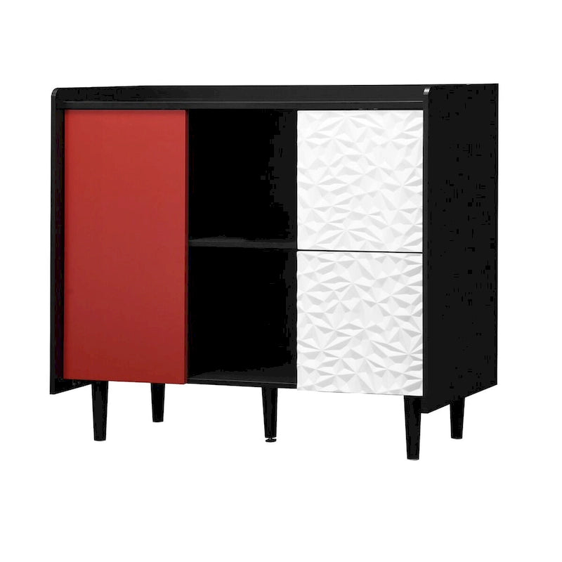 Dressoir buffetkast met rode deuren, 2 lades en 2 open opbergvakken